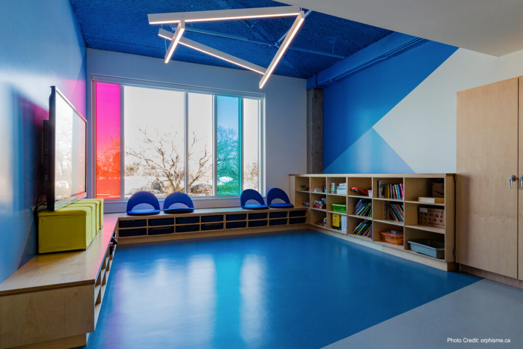 School Room With Blue Rubber Flooring